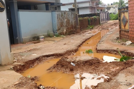 Bhatkal rain wreaks havoc on UGD roadworks, hindering movement with mud-filled roads and vandalized passages for riders.