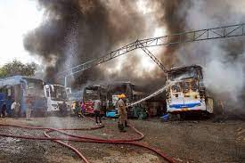 22 parked buses burnt after massive fire at garage in Bengaluru