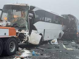 Chain-reaction collision in dense fog on Turkish motorway leaves at least 10 people dead, 57 injured