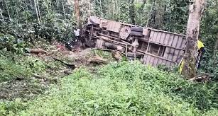 Woman killed, five injured as tourist bus falls into forest trench in Chikkamagaluru