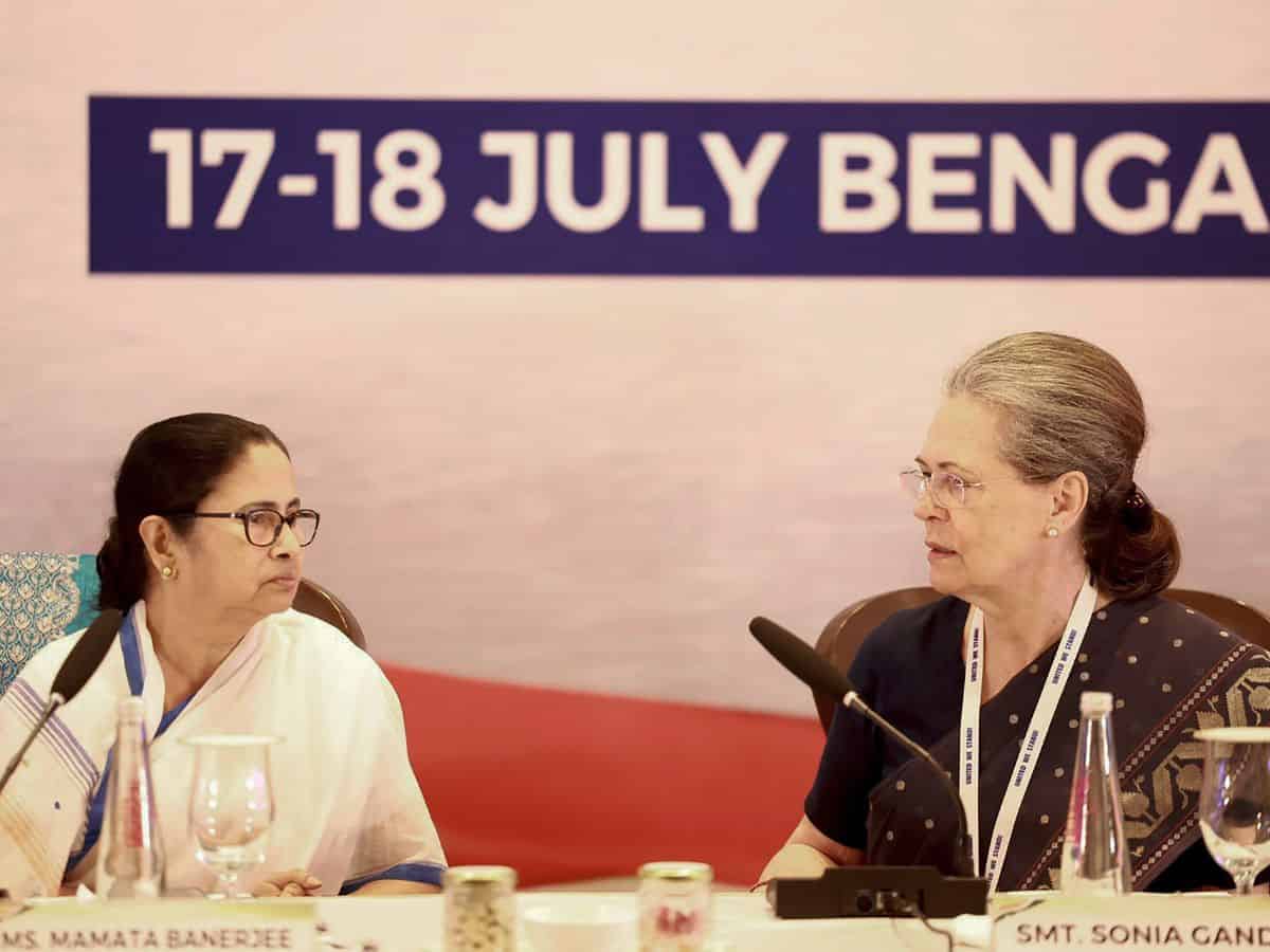 Sonia, Mamata share moments together during opposition meet in Bengaluru